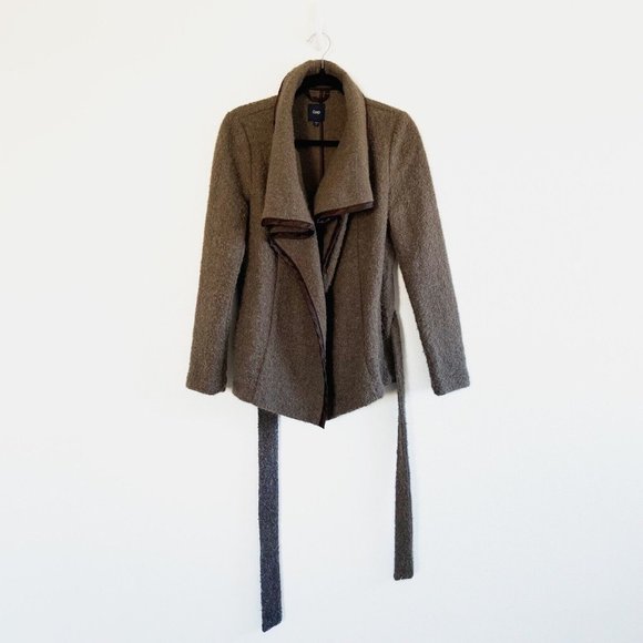 Gap Jacket Women’s Small Brown Wool Blend Wrap Sweater Removable Belt Relaxed - Picture 3 of 10